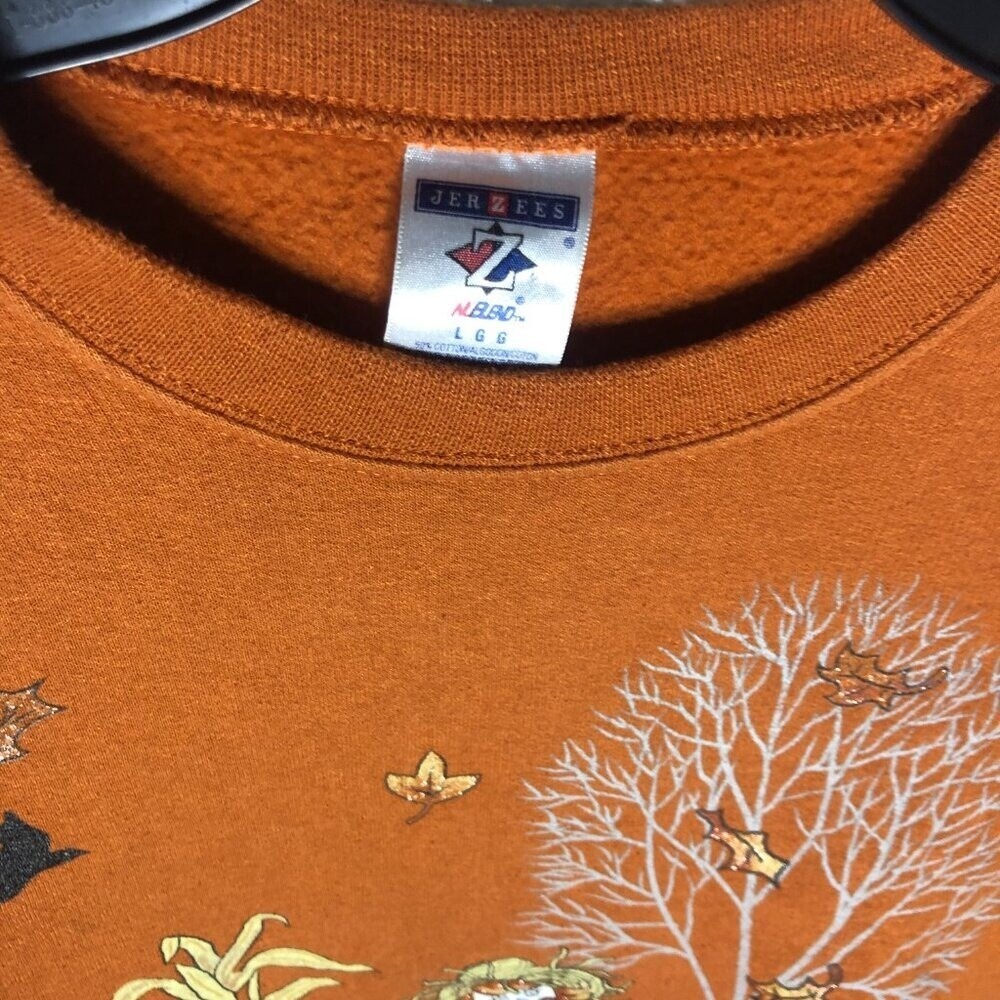 Jerzees NuBlend Burnt Orange Autumn Scarecrow Pumpkin Harvest Sweatshirt Large - Picture 4 of 5